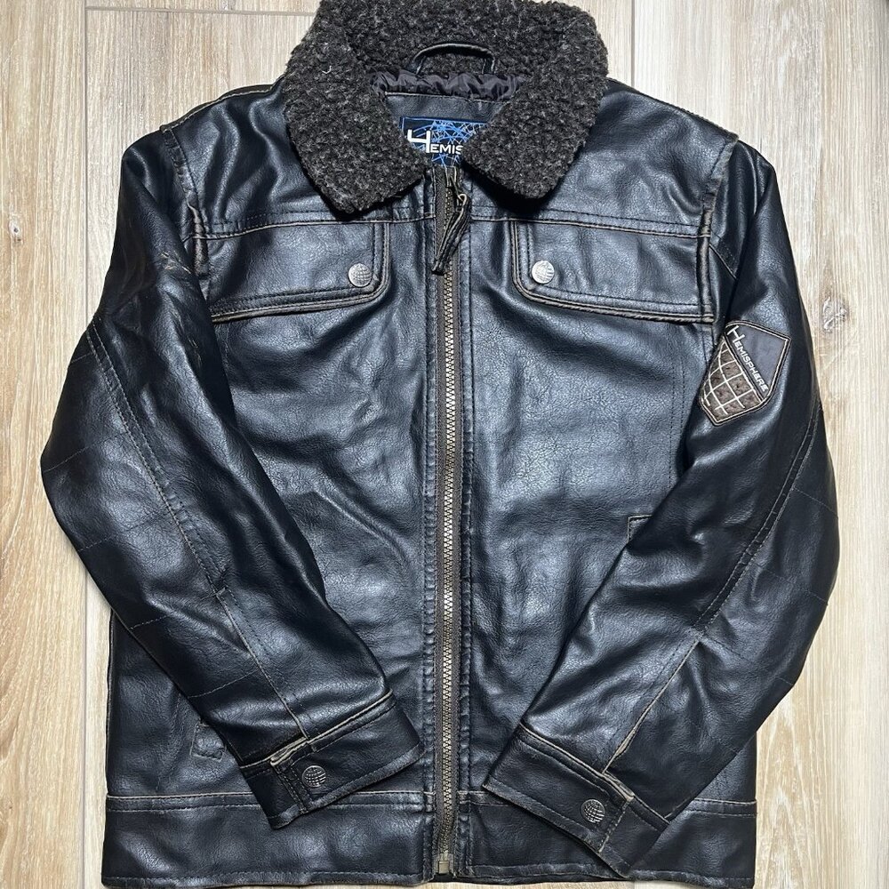 Hemisphere Brown Faux Leather Boys Faux Leather Jacket - Boys Size 7